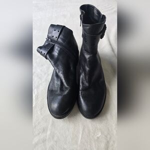 Classic Black Ankle Boots with Rounded Toe and Strap Detail